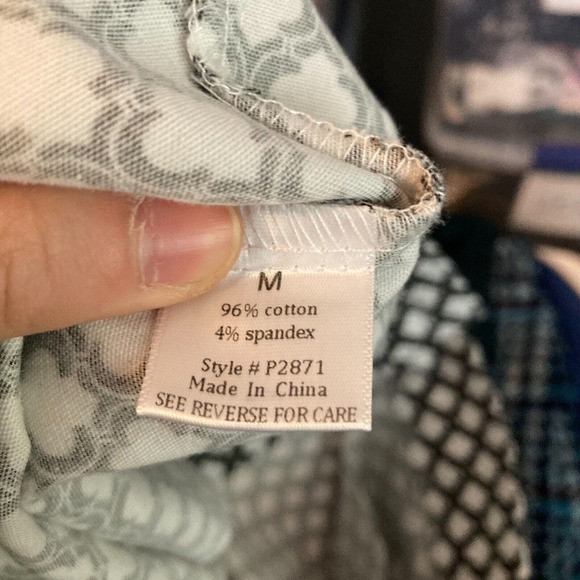 OVI Pants Women Sz M Black White Quatrefoil Mid Rise Straight Leg Cotton Stretch - Picture 4 of 11